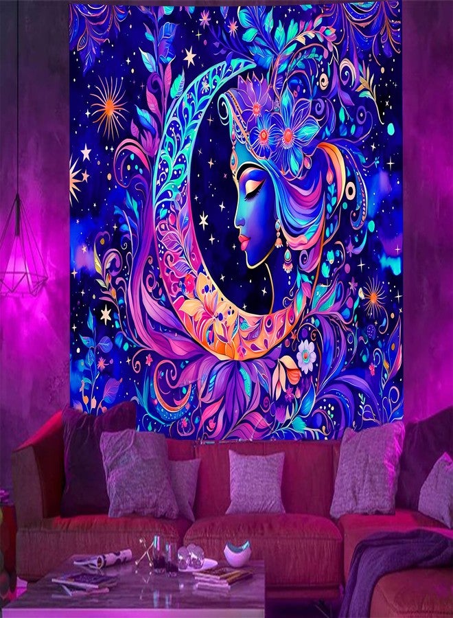 TUGCAY Blacklight Moon and Star Tapestry, UV Reactive Mandala Sun Tapestry Starry Night Tapestries Wall Hanging for Bedroom Dorm Decor(51.2 x 59.1 Inches) - Image 5
